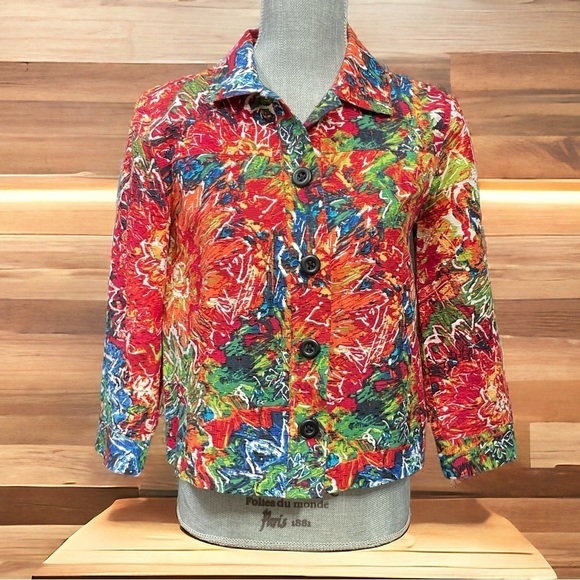 Chico's Beautiful Silk Blend Bright Floral Jacket size 0 - Picture 1 of 9